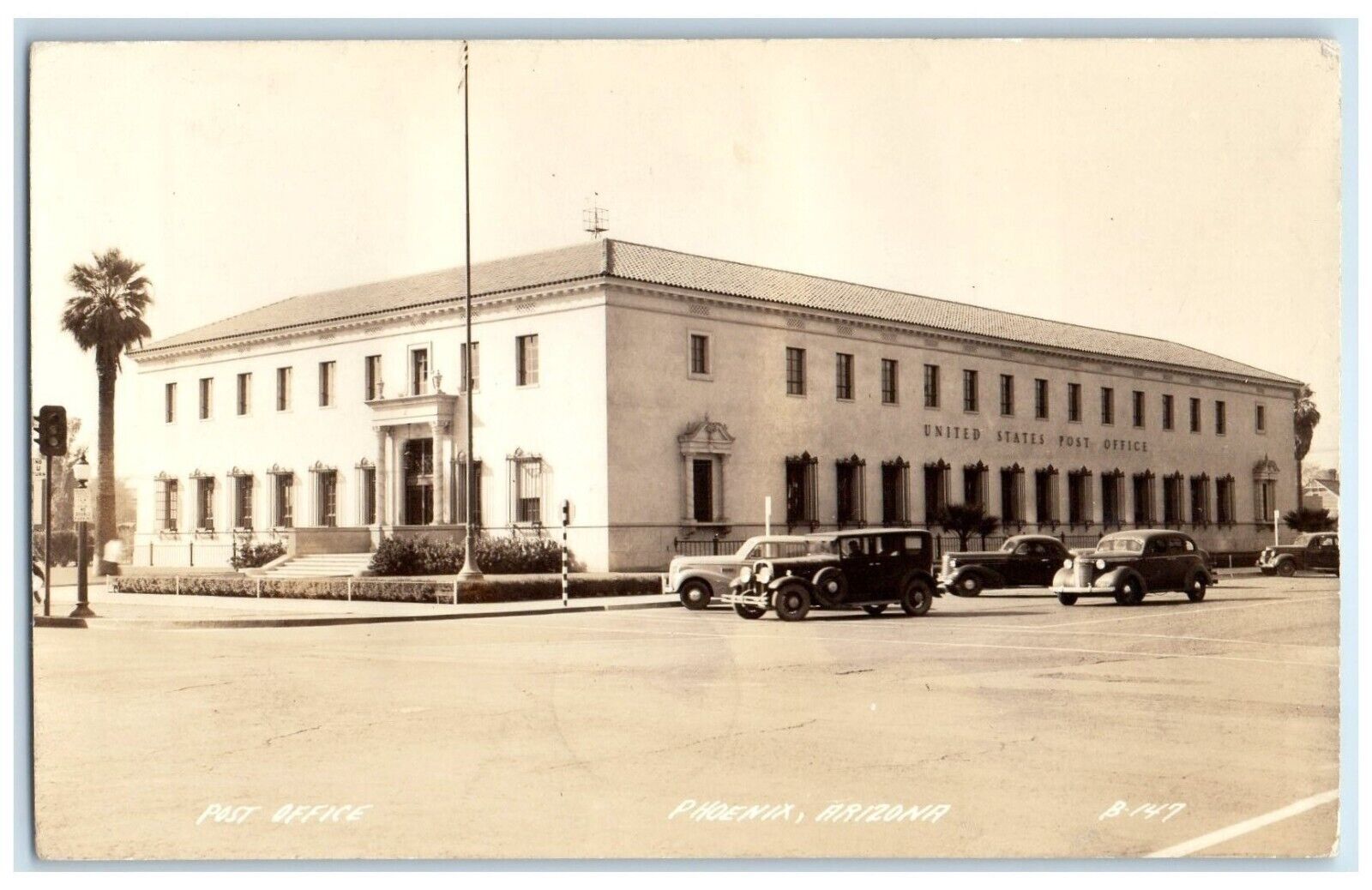1938 Post Office Building Cars Phoenix Mesa Arizona AZ RPPC Photo Postcard