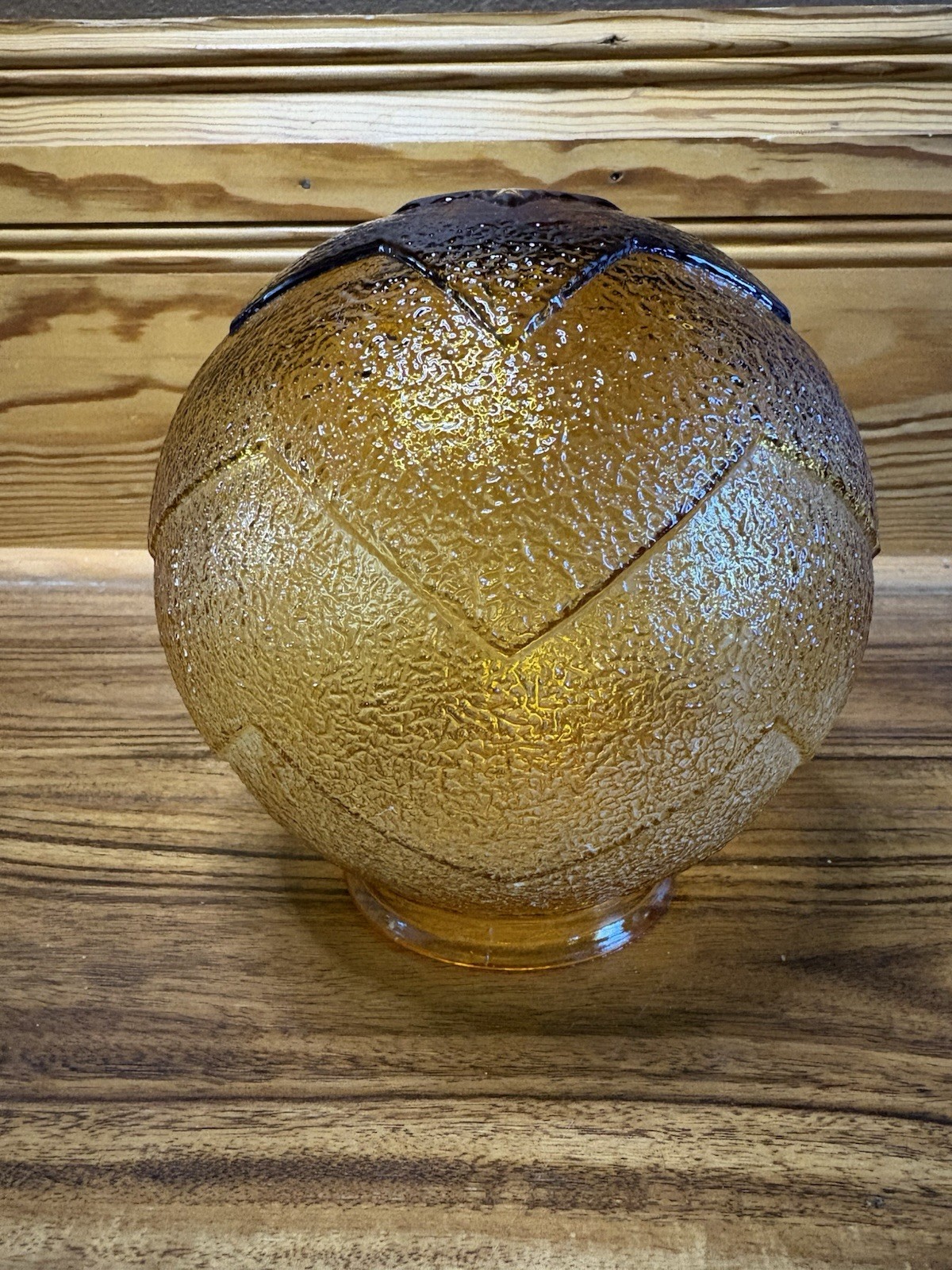 Vintage Art Deco Star Pattern Textured Amber Glass Globe Ball Light Shade 6”