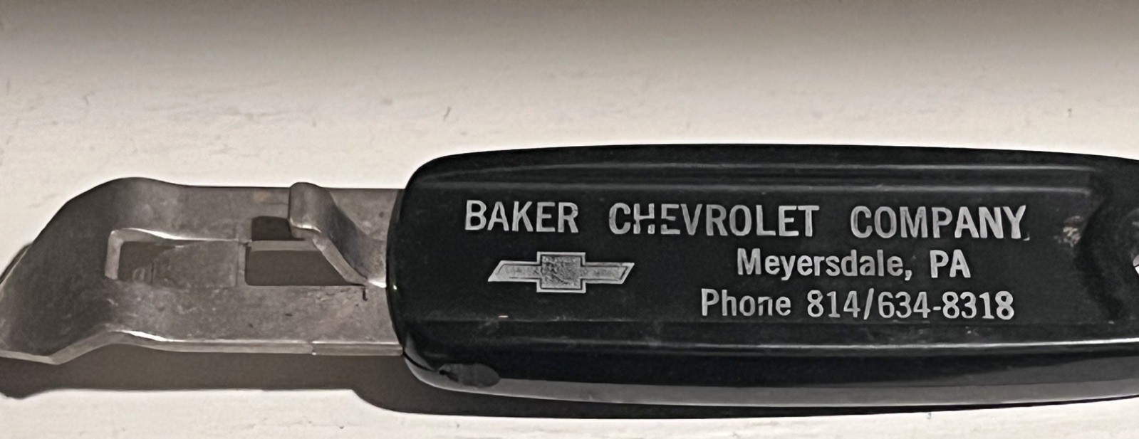 Vintage Baker Chevrolet Meyersdale PA Advertising Can Bottle Opener Working