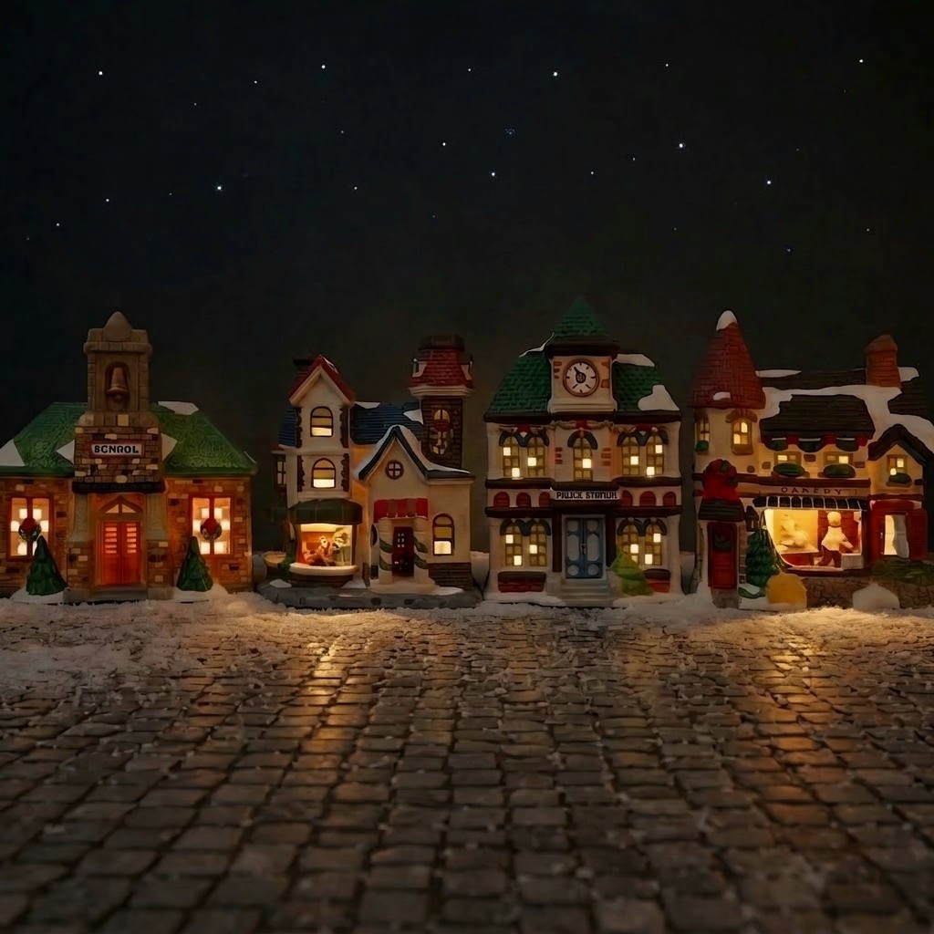 Vtg QVC Christmas Village Set Lighted Victorian School Bakery Porcelain READ