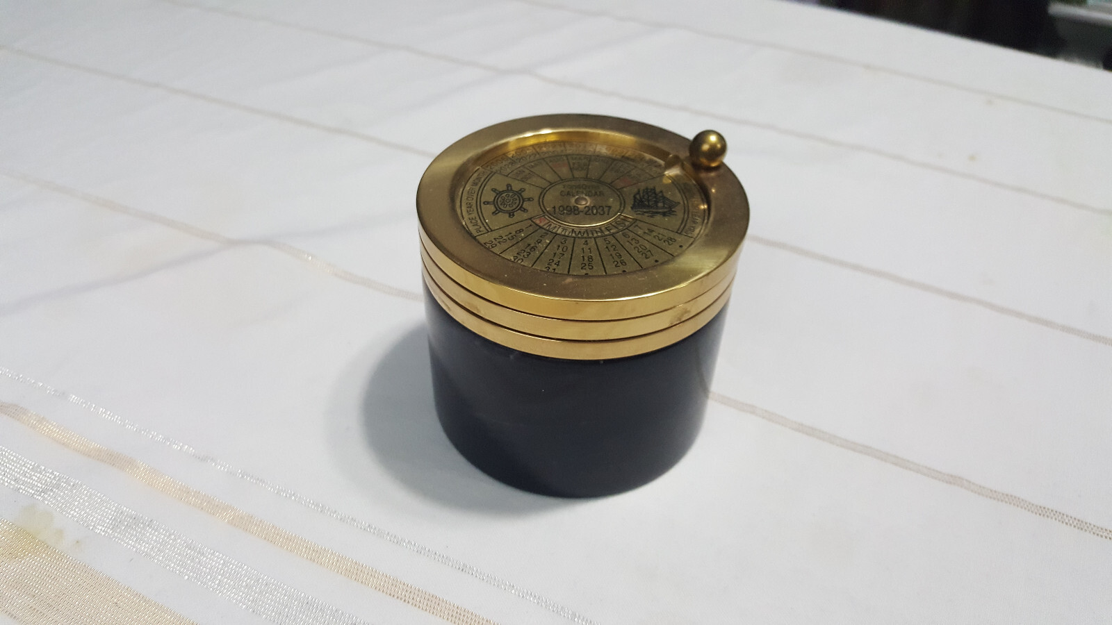 vtg nautical Brass & marble 40 Year Calender Compass, International Time etc,etc