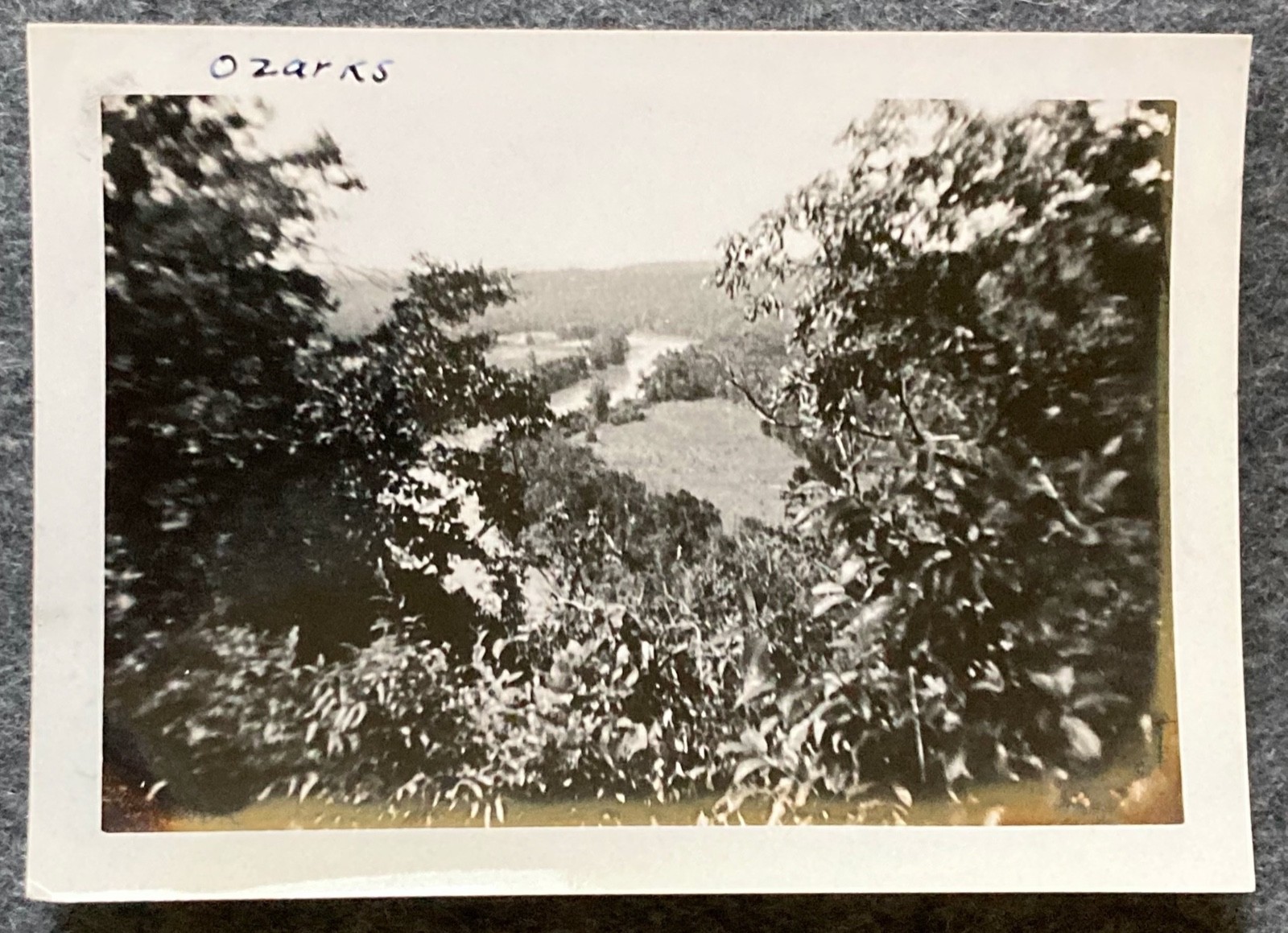 Vtg Photo 1930s -1940s Ozarks River Aerial Mountain Birds Eye View Through Trees