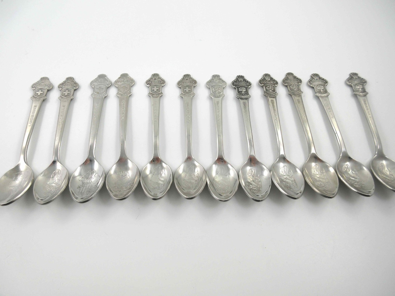 Rolex Bucherer of Switzerland LUCERNE 12 Souvenir Collectible Spoons 4-3/8\