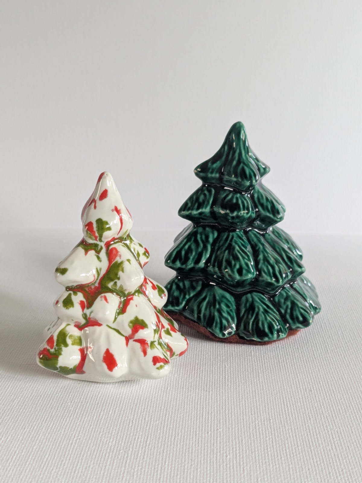 Vintage 2 Miniature Porcelain Trees Christmas Decor  Handpainted