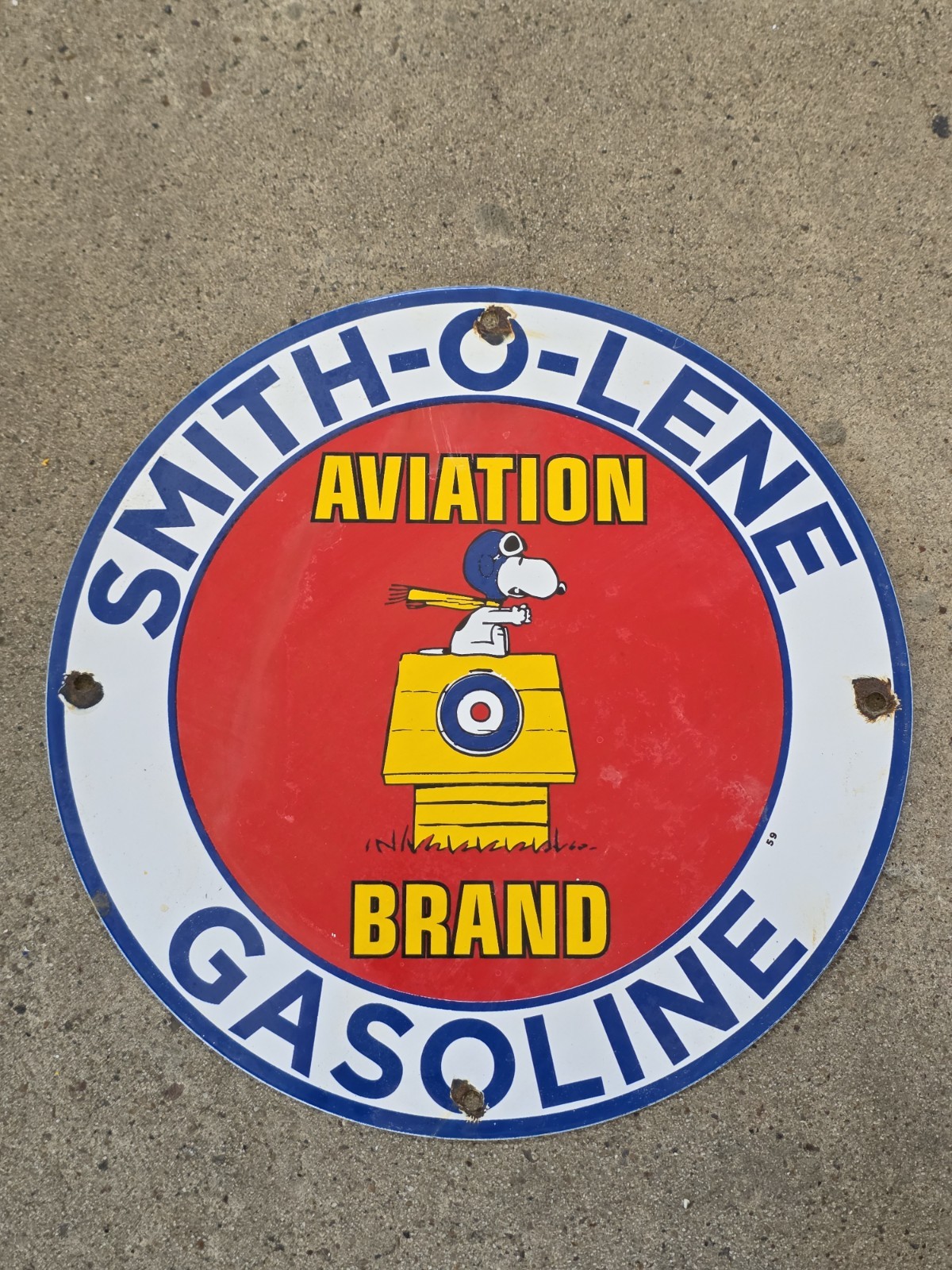 VINTAGE 1959 ''SMITH-O-LENE GASOLINE'' PUMP PLATE PORCELAIN SIGN 12