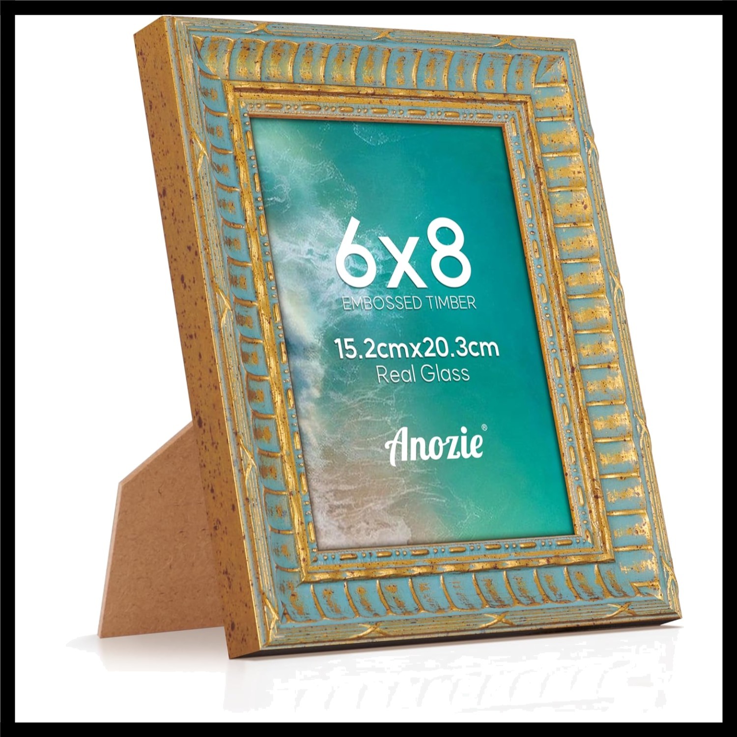 Elegant 6x8 Vintage Solid Wood Picture Frame with Tempered Glass - Rustic Gold
