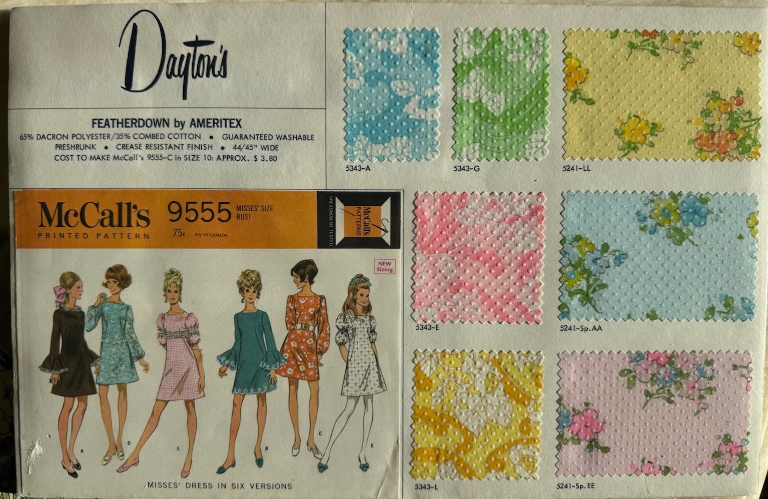 1960’s Dayton’s Fabric Dept. Display– McCall's 9555 & Ameritex Swatches – Rare 1960’s Dayton’s Fabric Dept. Display– McCall's 9555 & Ameritex Swatches – Rare