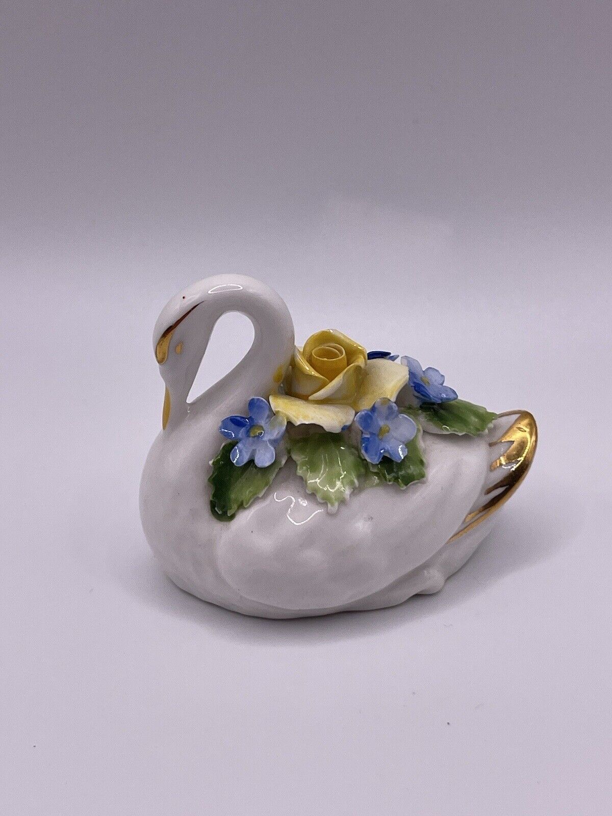 Vintage Royal Adderley Floral Miniature Swan Figurine Decor Trinket Curio ***