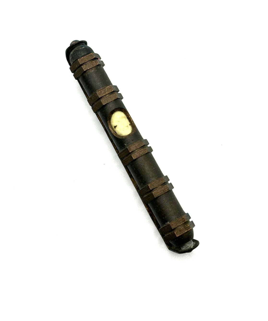 VTG Authentic Hans Teppich Mezuzah Brass MCM Judaica c 1950s With Scroll 2 3/4