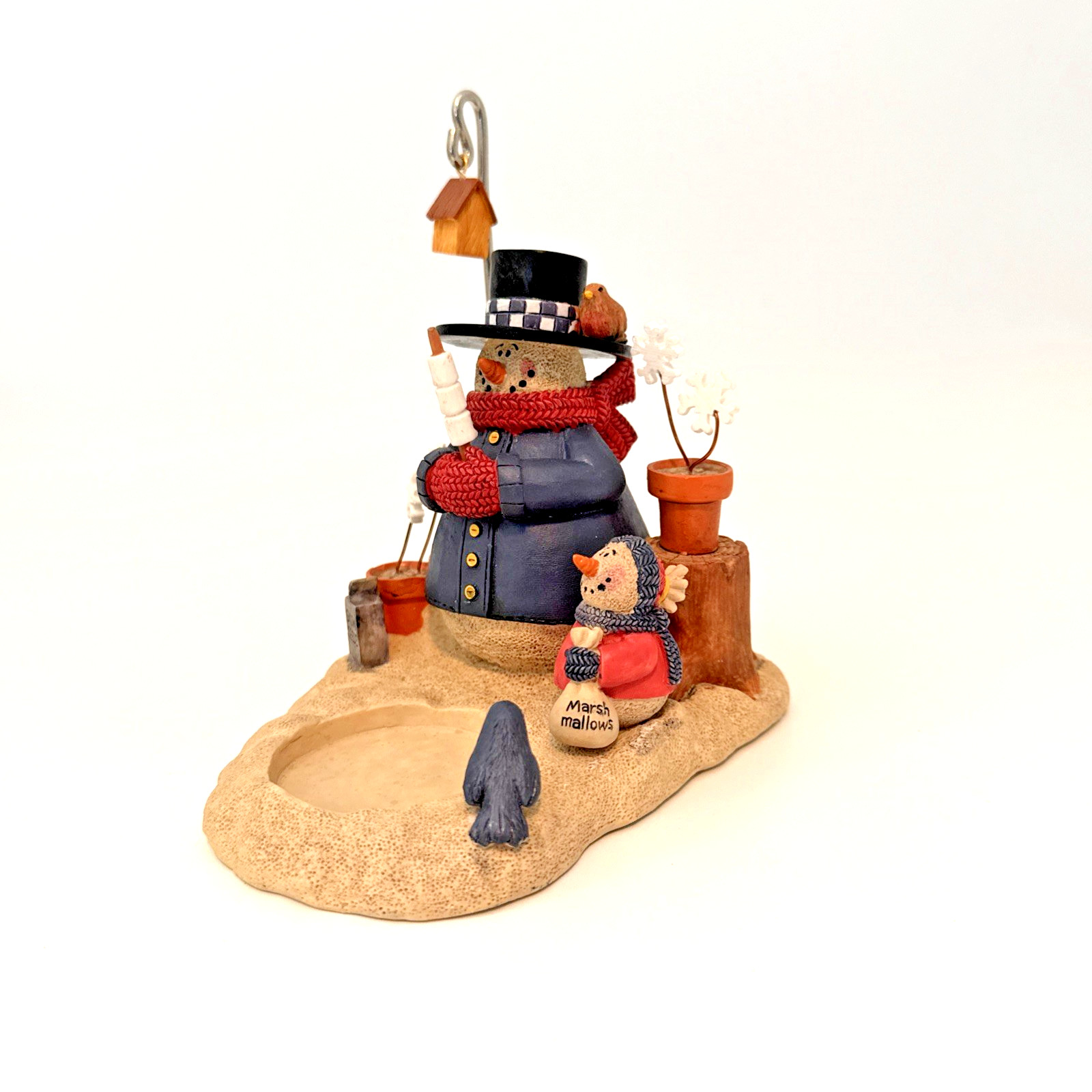 Snowman Roasting Marshmallows Resin Votive Candle Holder Figurine Vintage