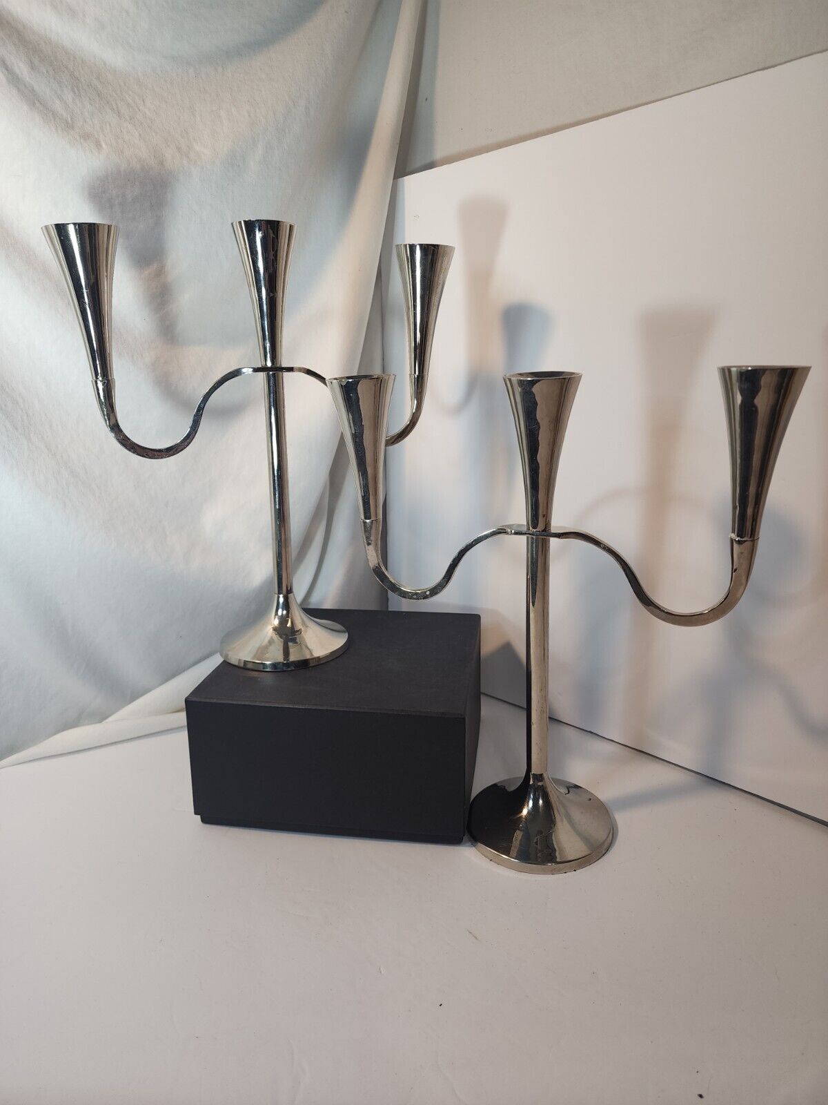 Contemporary Metal Alloy Candelabra set 2 Candle Holders 3 arm 13\