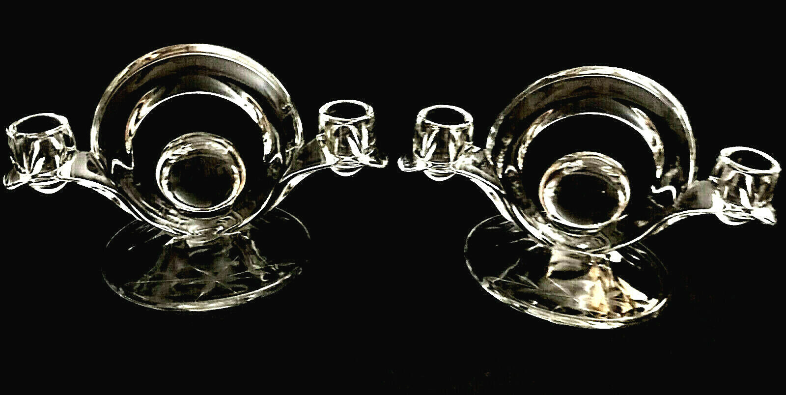 Art Deco Vintage Double Candle Holders Clear Glass Set of 2 by Indiana Glass Co.