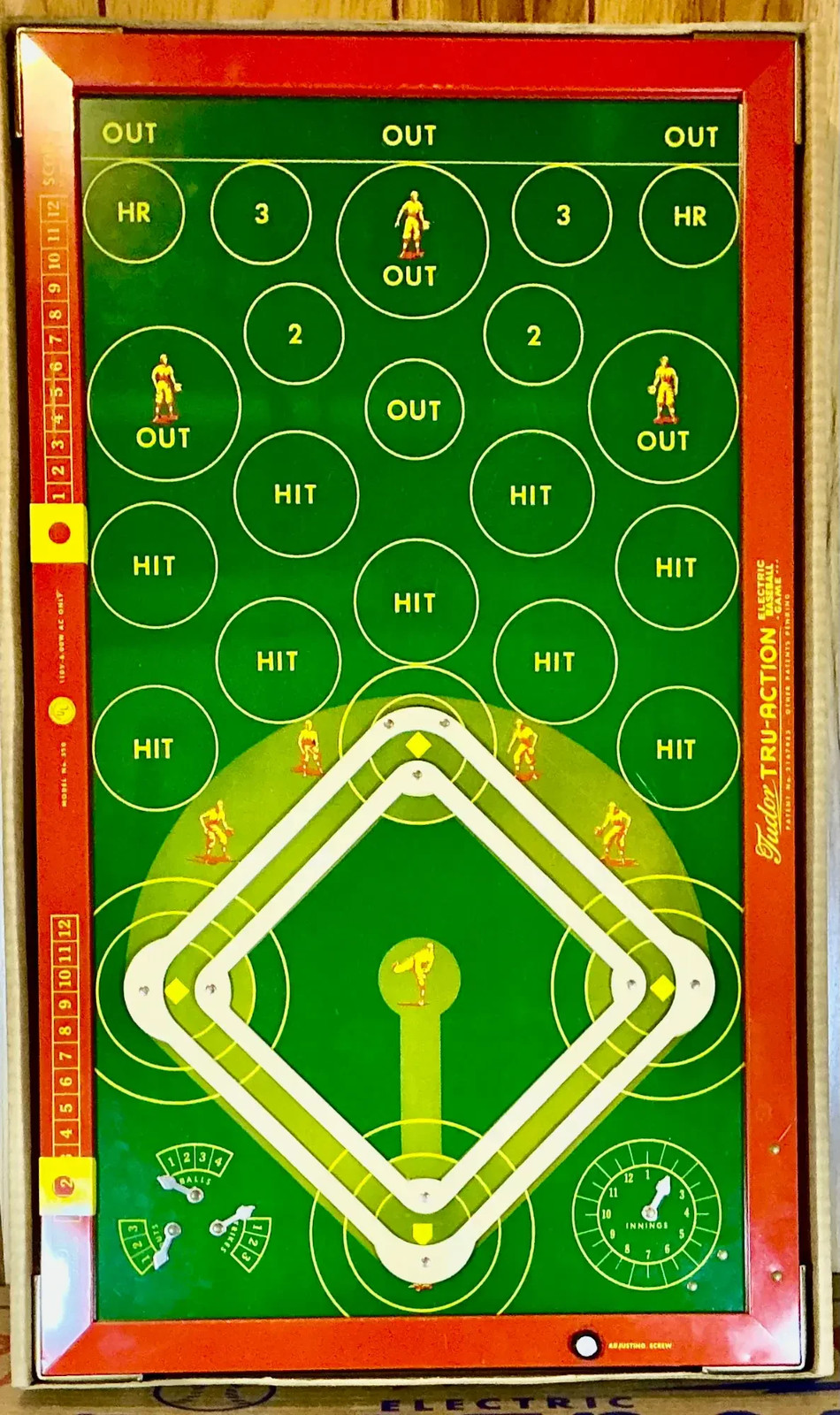 Vintage Tudor Tru-Action Electric Baseball Game Model No 550 Wood Metal Panel