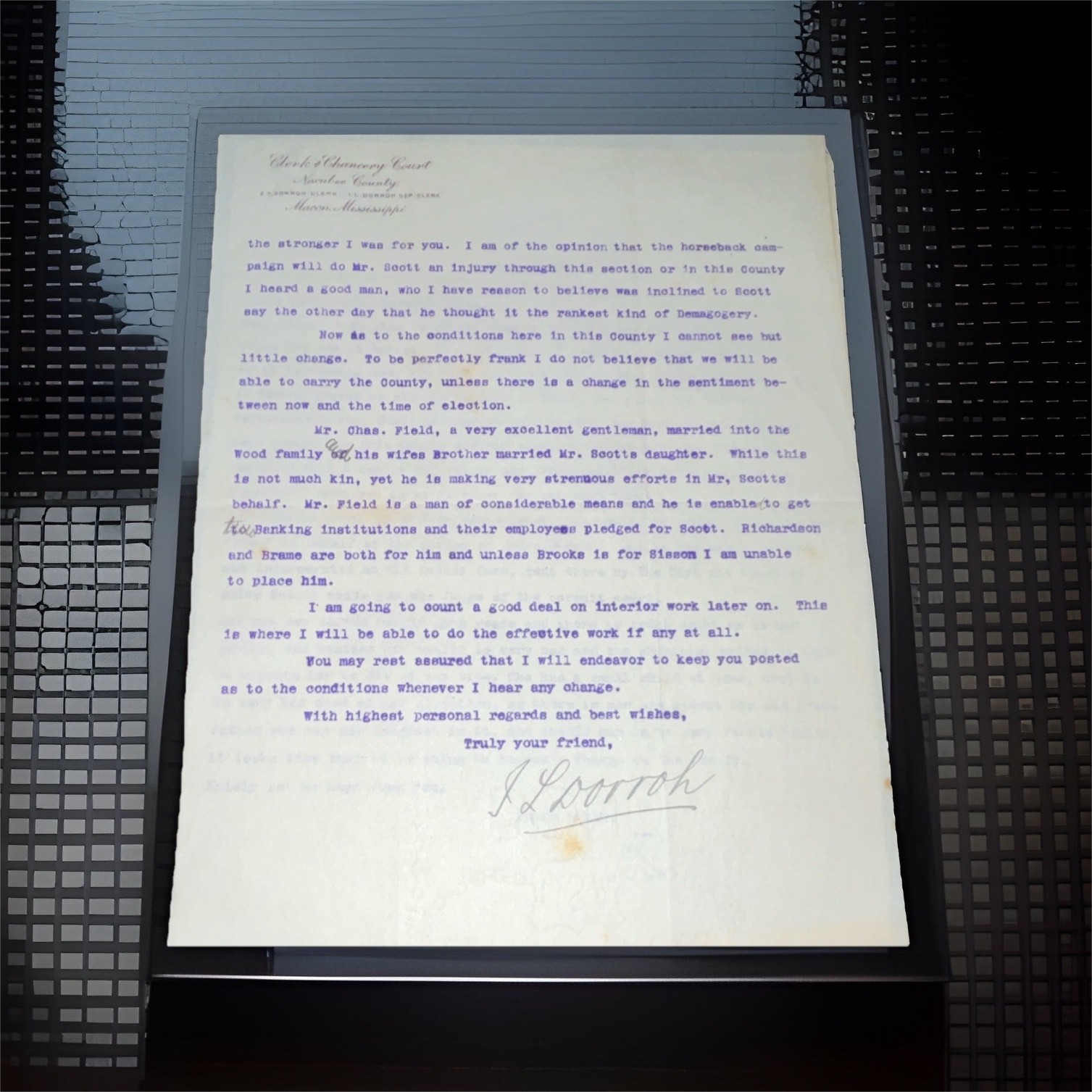 RARE 1900s Mississippi Political Scandal Letter - Noxubee Co 