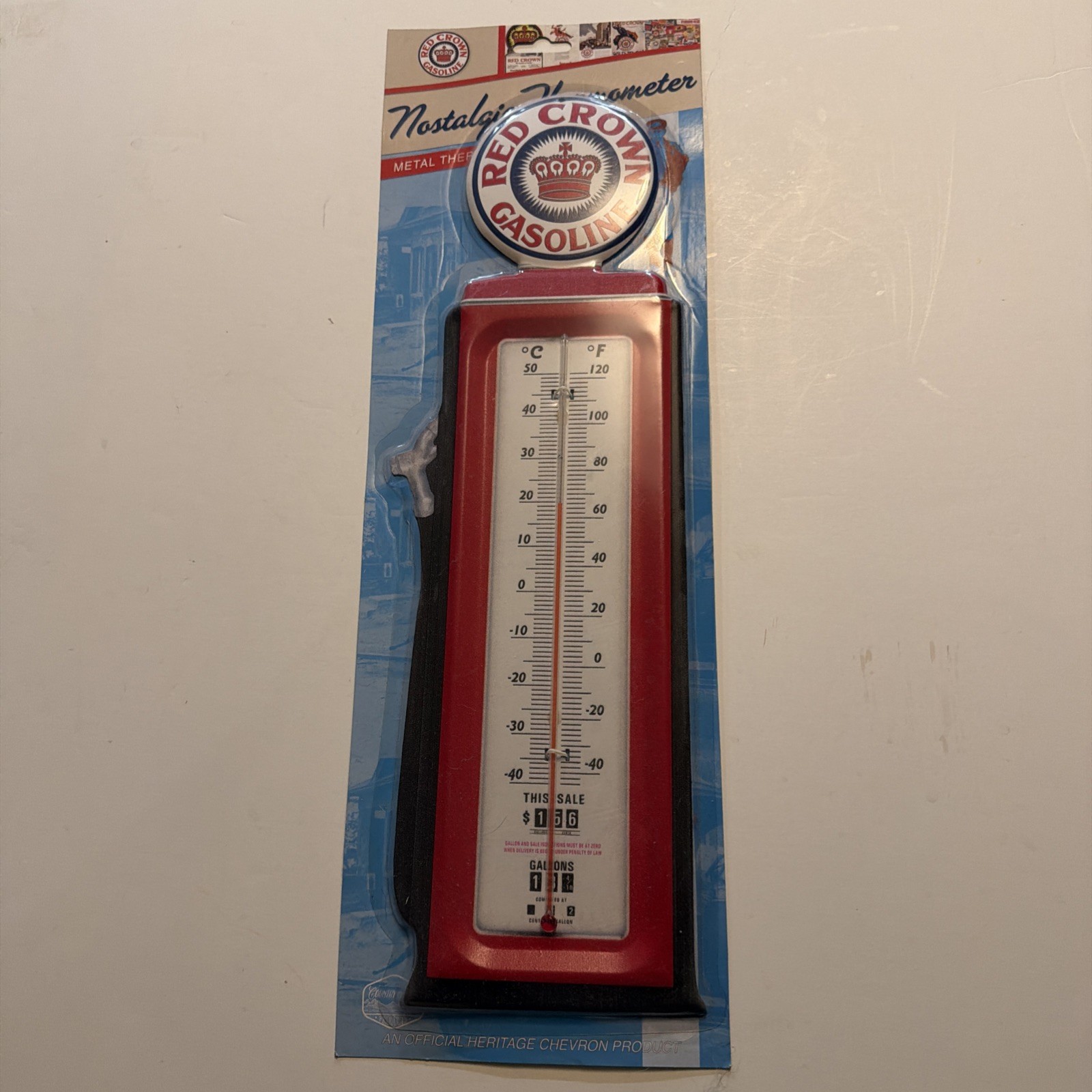 Red Crown Gasoline Reproduction Metal Thermometer