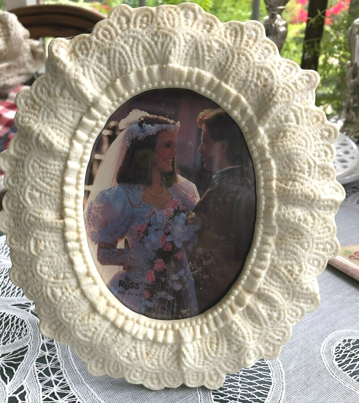 RUSS PORCELAIN PICTURE FRAME -  HOLDS 3.5\