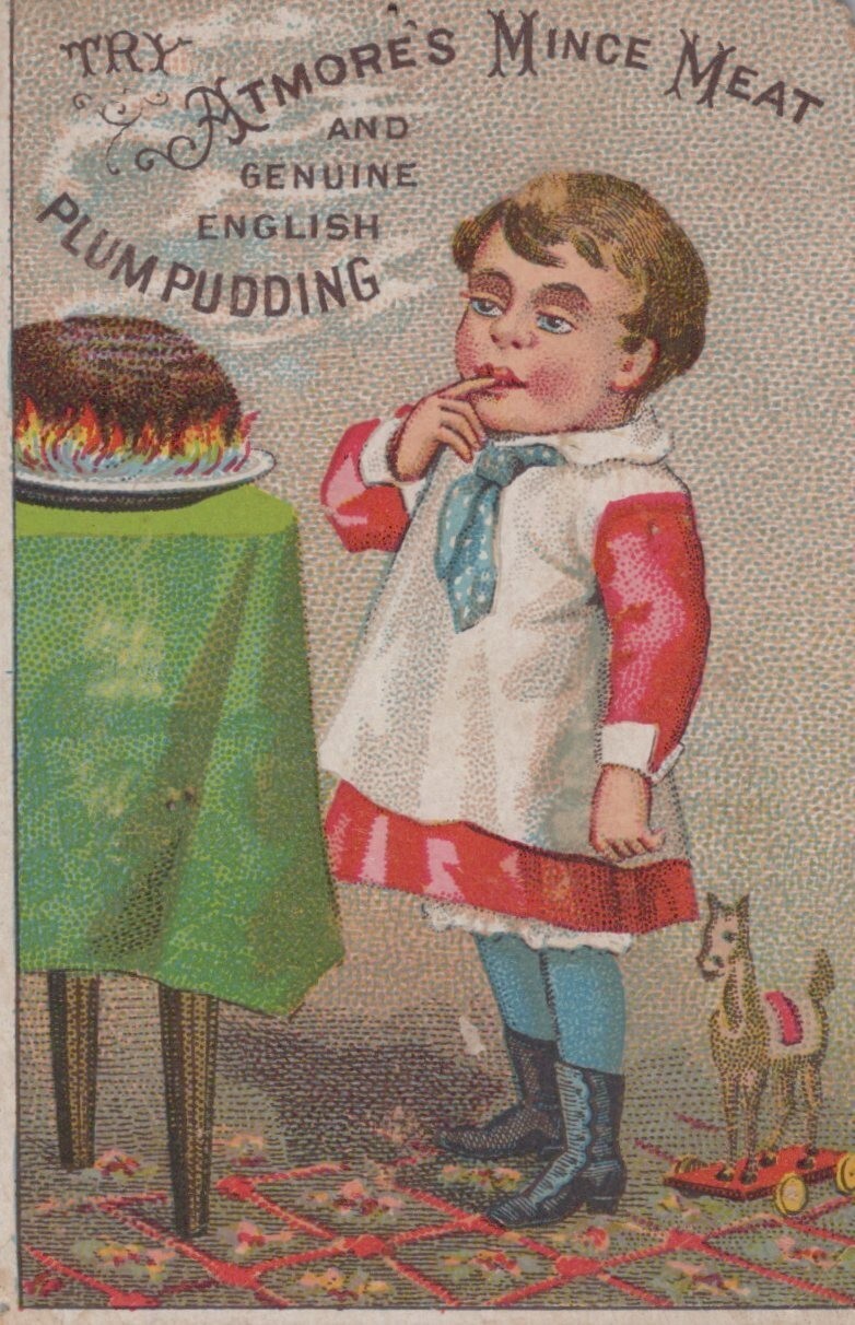 Atmores Mince Meat Plum Pudding   Antique Advertising Trade Card  A6H