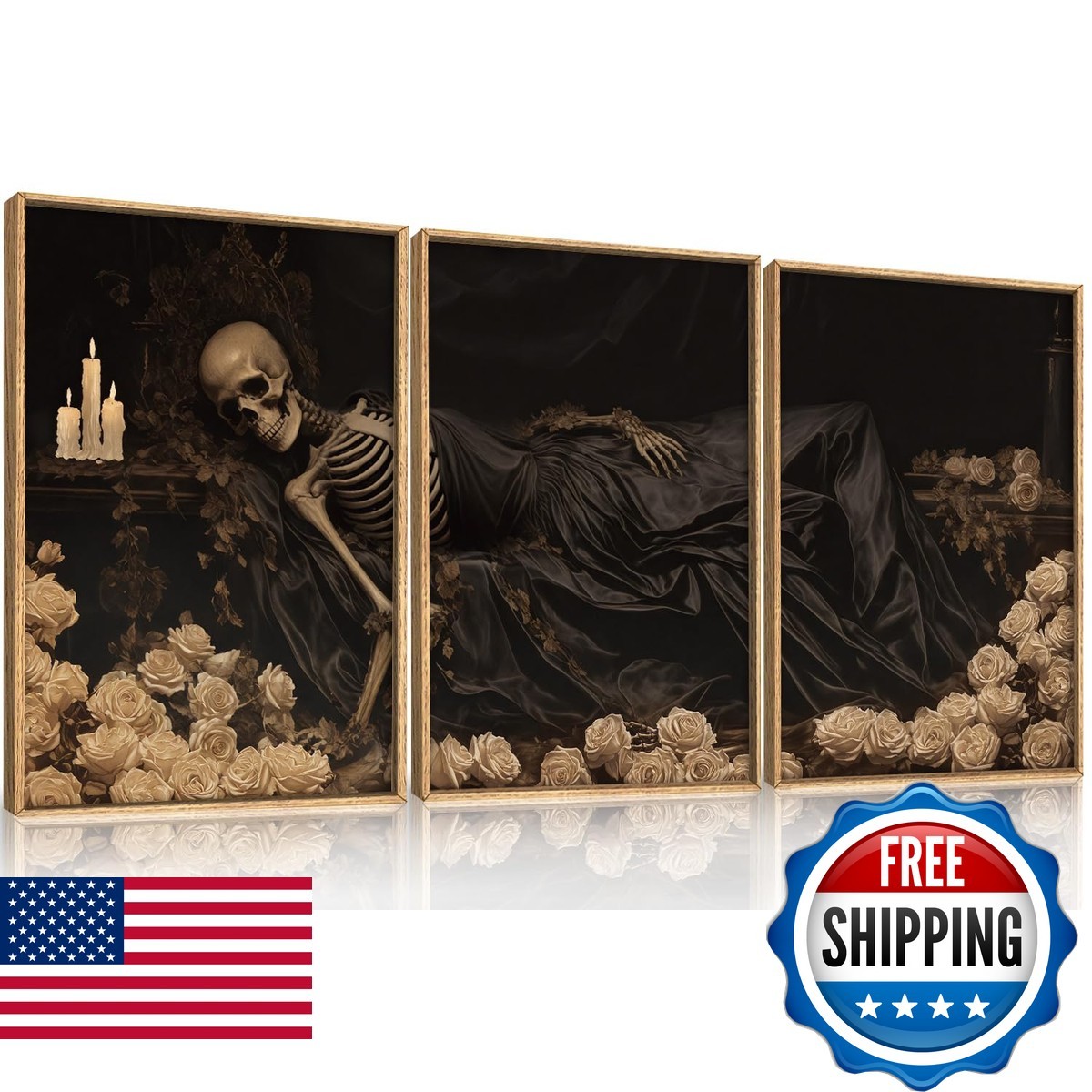 DRACIT Spooky Halloween Gothic Skull Framed Canvas Wall Art Set 24x36x3