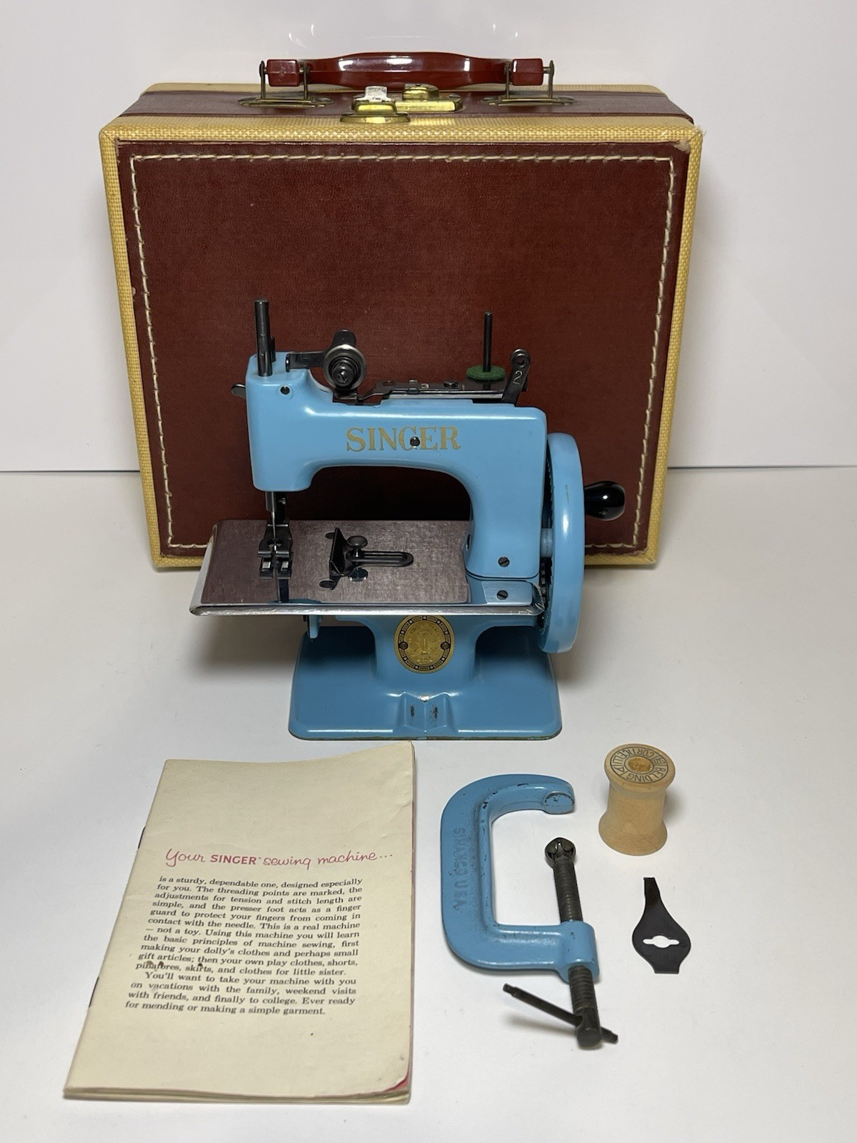 RARE Italian Azure Blue Singer 20 Sewhandy Sewing Machine With Case RARE Italian Azure Blue Singer 20 Sewhandy Sewing Machine With Case