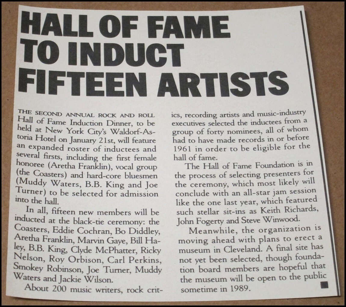 1986 Rock and Roll Hall of Fame Article Clipping 1987 Class Aretha Franklin B.B.