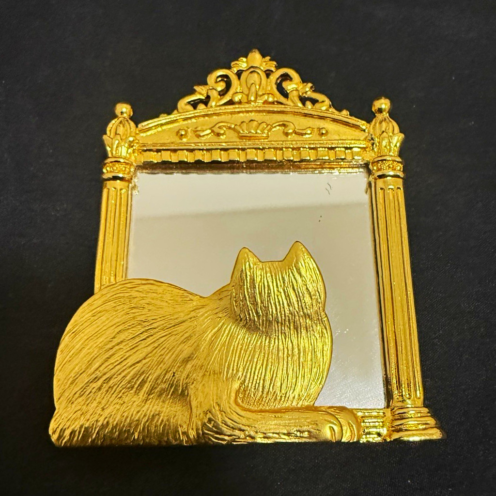 Vintage JJ Jonette Cat Looking in the Mirror Brooch