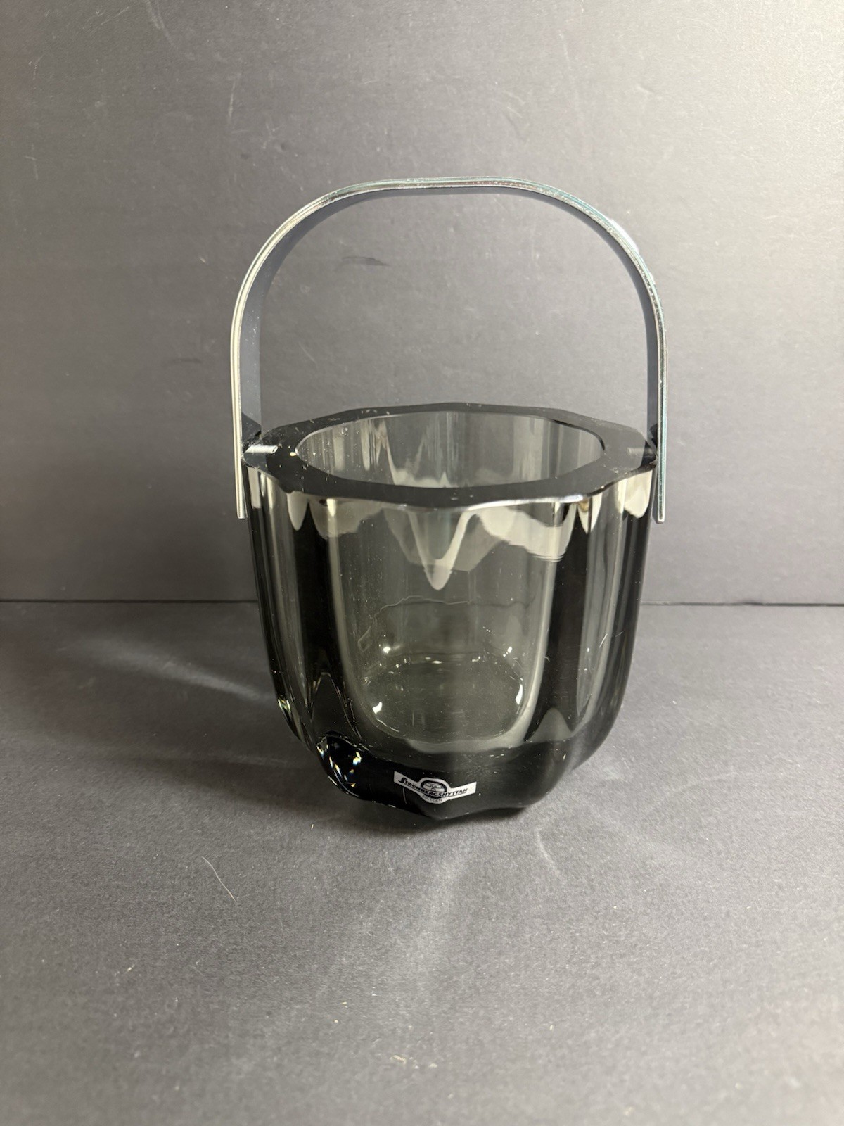 Vintage Strombergshyttan Smokey Glass Ice Bucket Signed Gorgeous