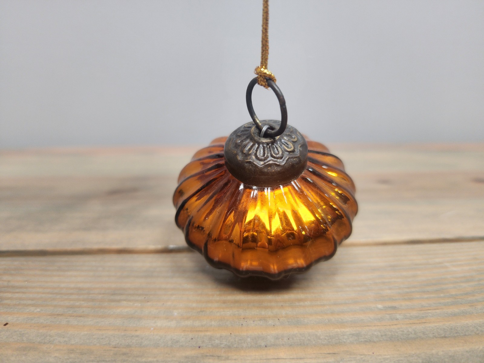Vintage Kugel Style Amber Glass Melon Shape Christmas Tree Ornament