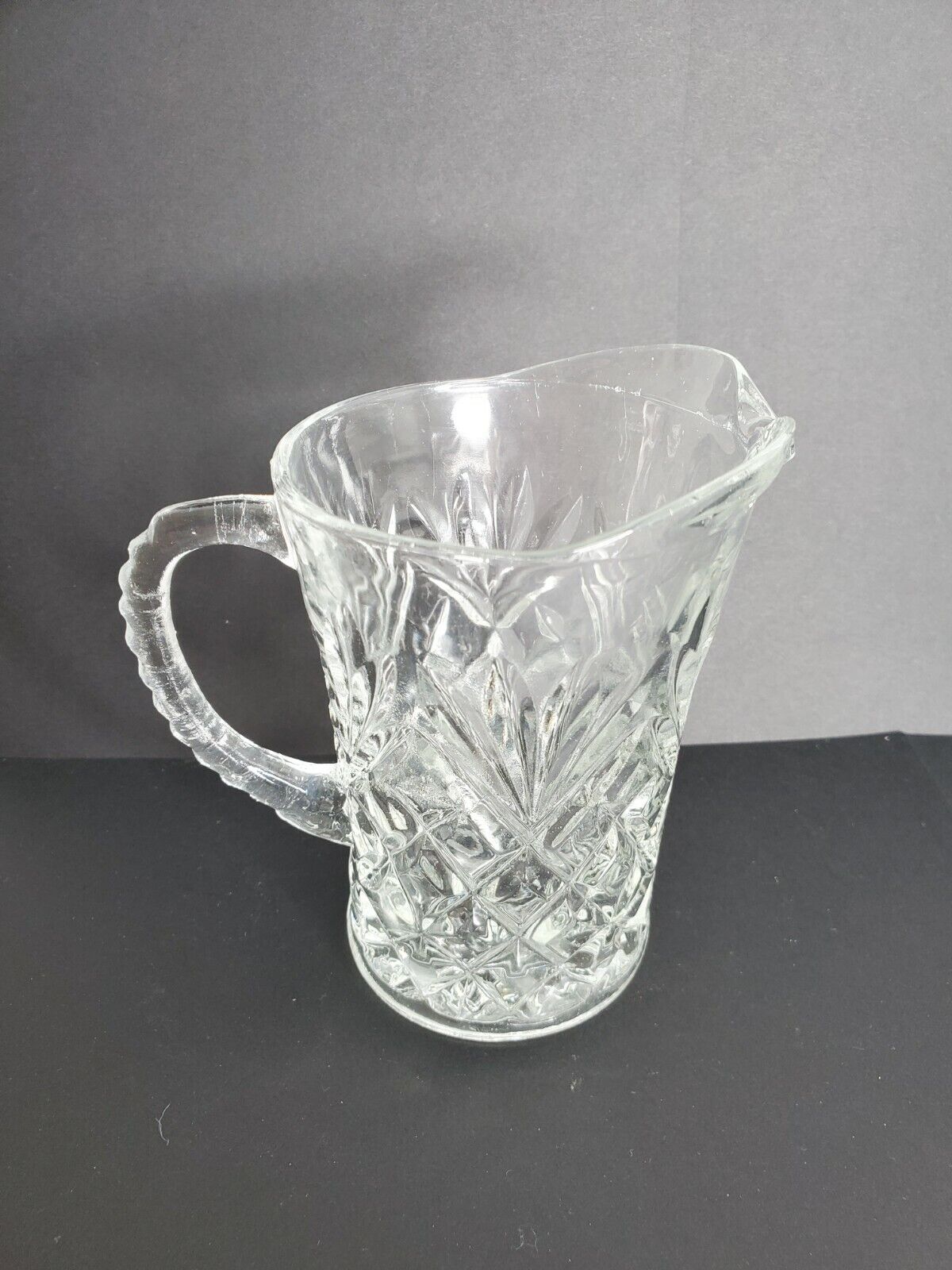 Small Glass Cut Crystal Pitcher with Serrated Handle and Fan and Diamond Cut