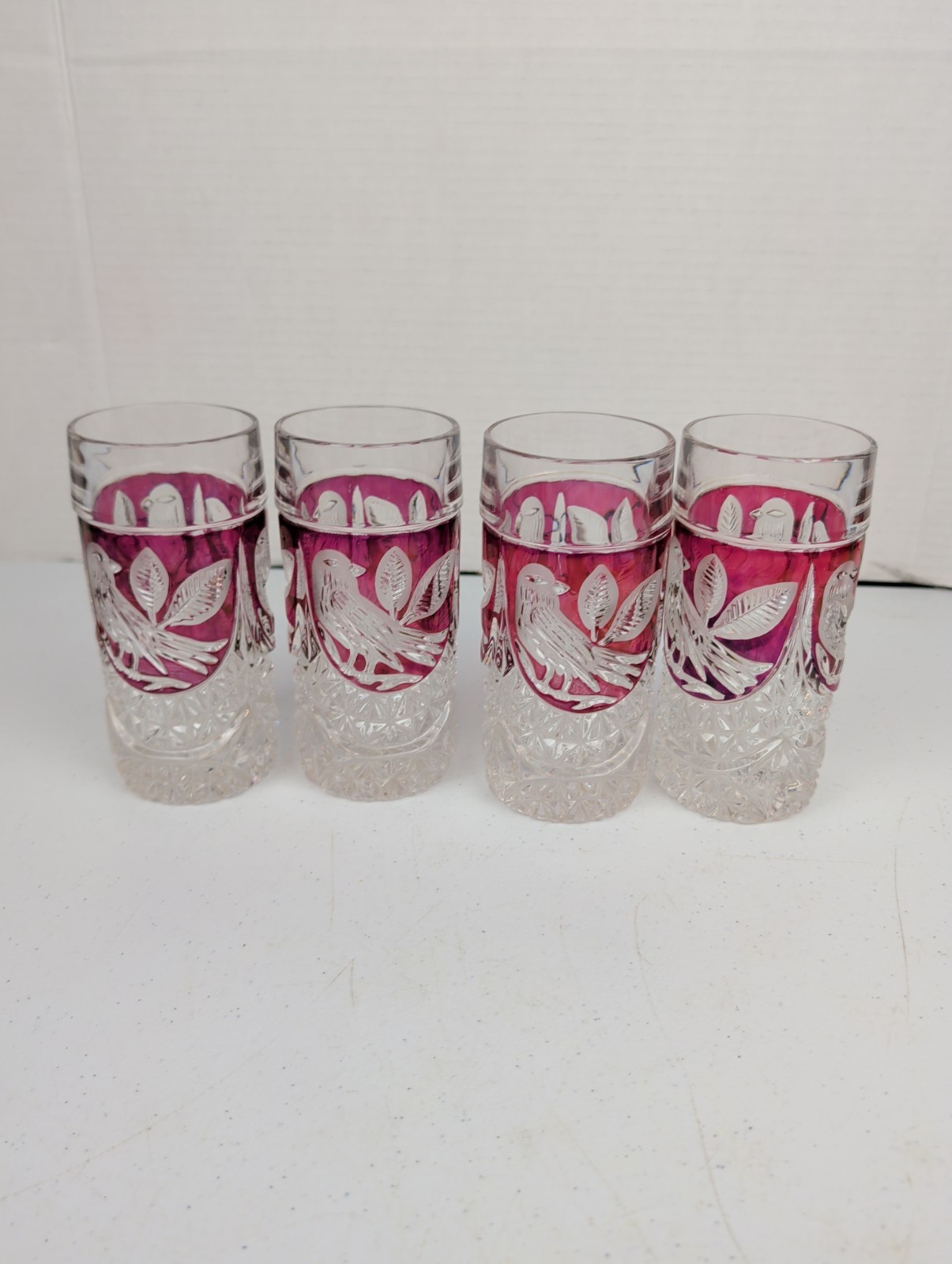 VTG Hofbauer Byrdes Red Bird Crystal Coll. Set 4 Highball Glasses 5.75