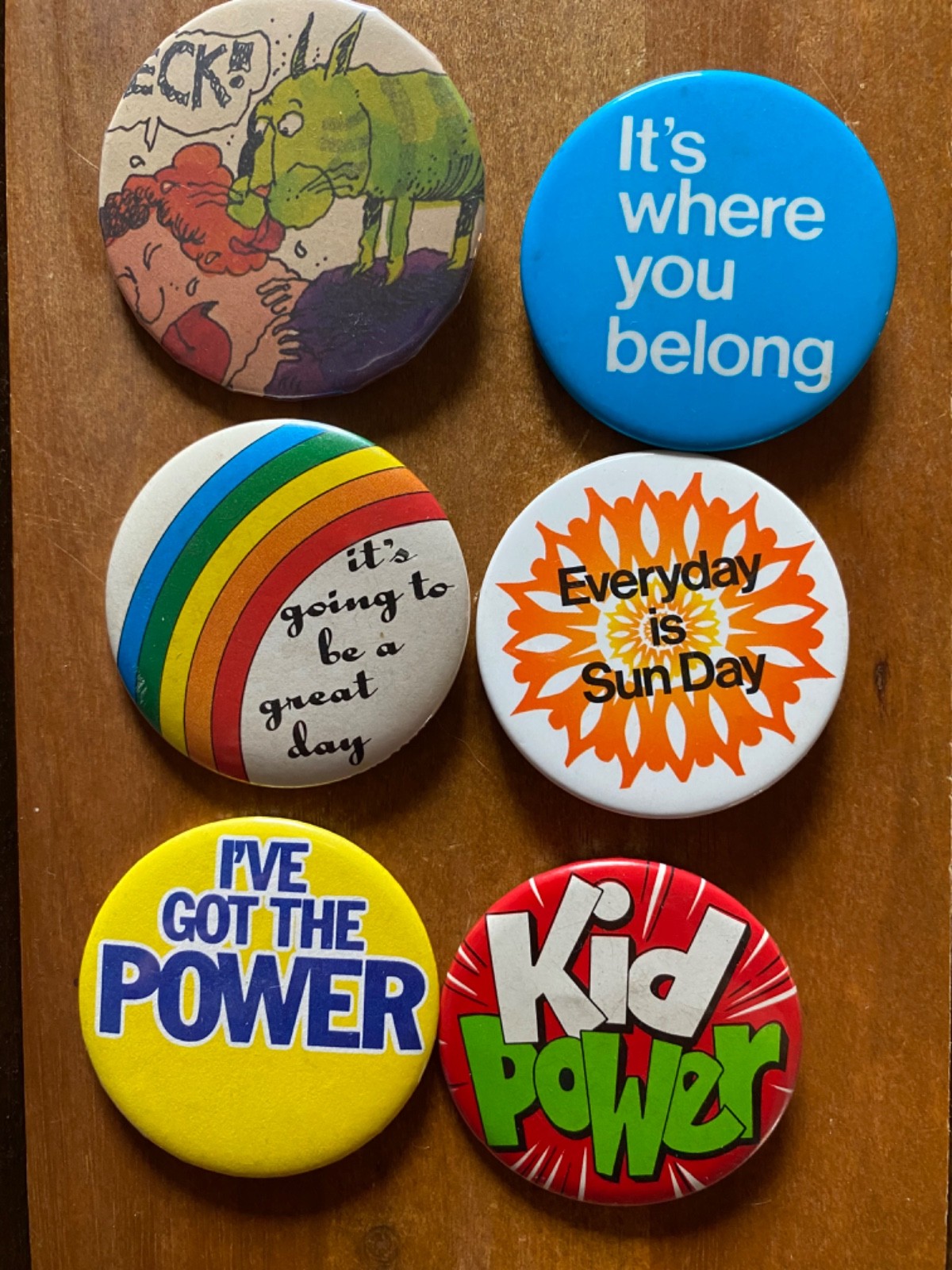 Vintage 1970s Pinback Button Lot 6 Kid Power Rainbow Retro Motivational 2.5\