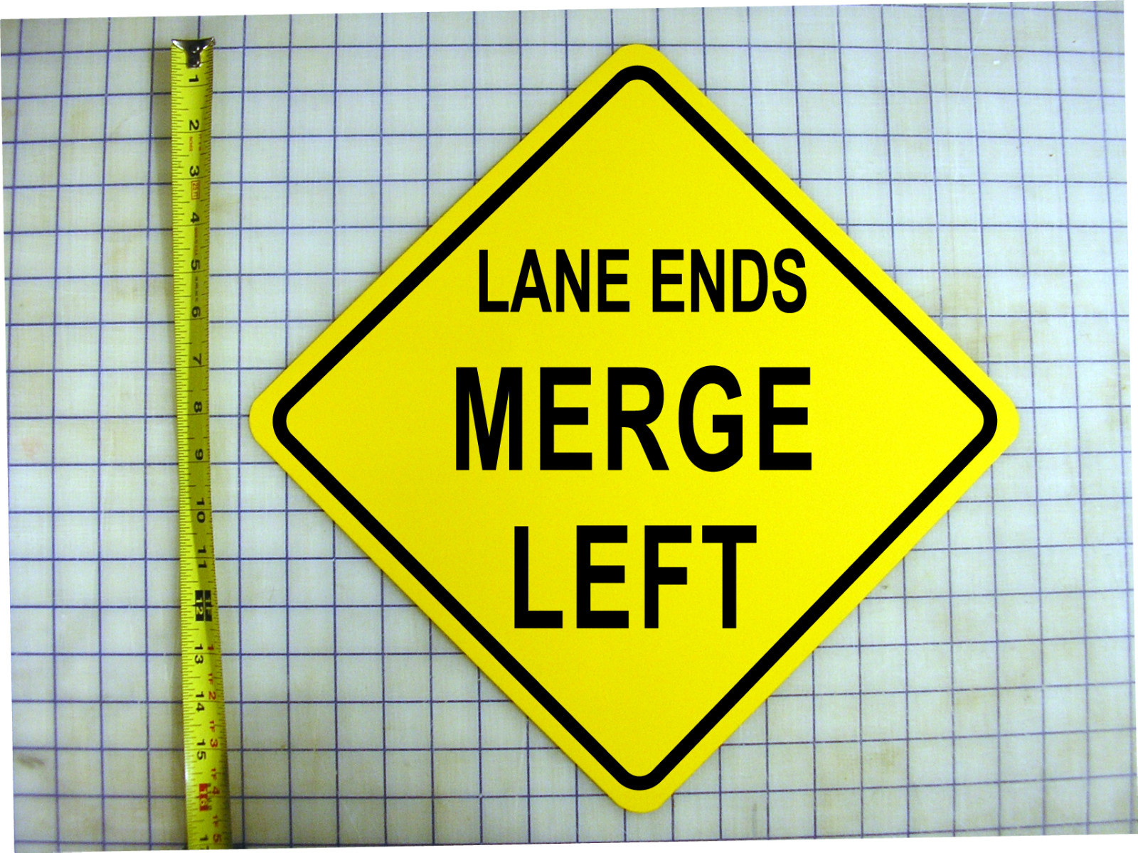 LANE ENDS MERGE LEFT YELLOW ALUMINUM SIGN
