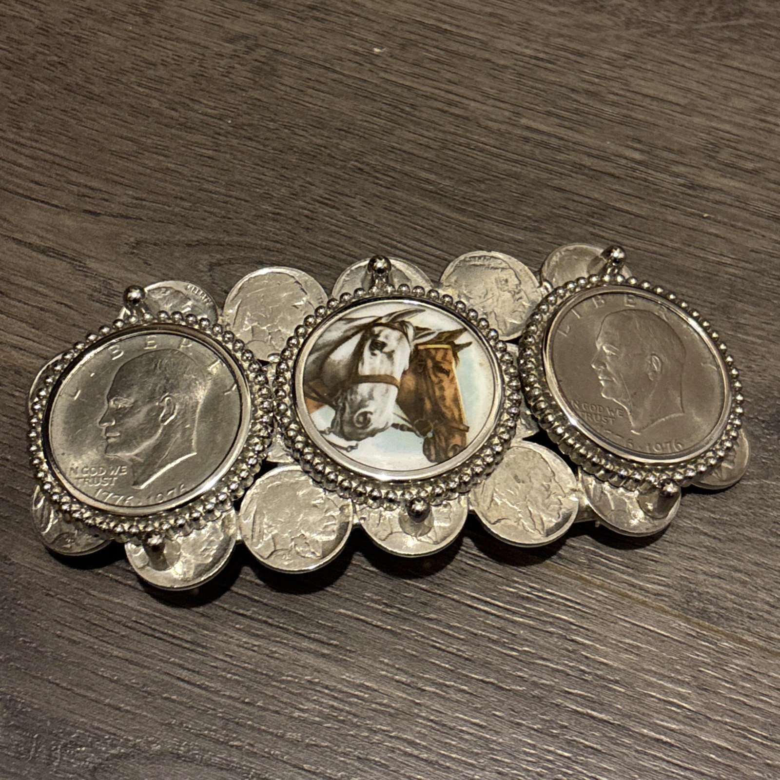 Vintage Buffalo Nickel Indian Belt Buckle 70s coins Eisenhower dollar 