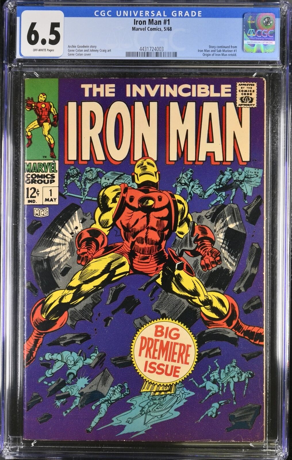 Iron Man (1968) #1 CGC FN+ 6.5 Off White Origin Retold Stan Lee Marvel 1968