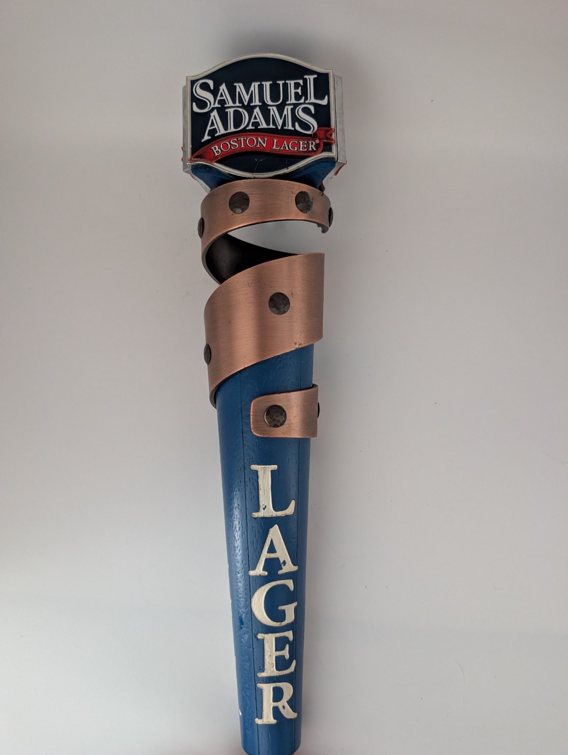 Samuel Adams Boston Lager Beer Tap Handle Blue Copper Wood Metal Rustic
