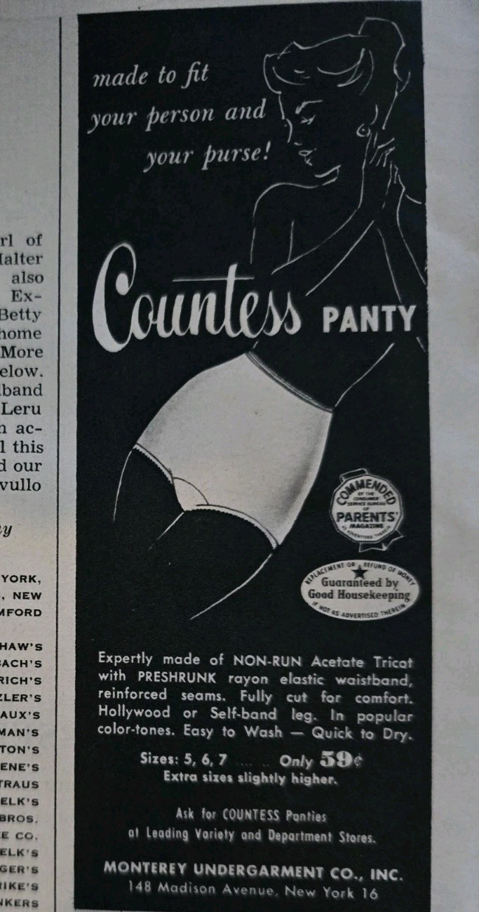 1958 Women's Countess Panty Panties Non-run Tricot Rayon Vintage Fashion Ad