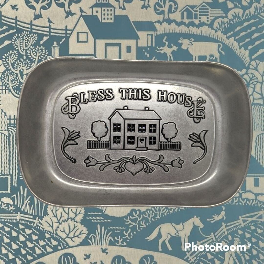 Vintage Wilton Armetale Bless This House Pewter Serving Bread Tray
