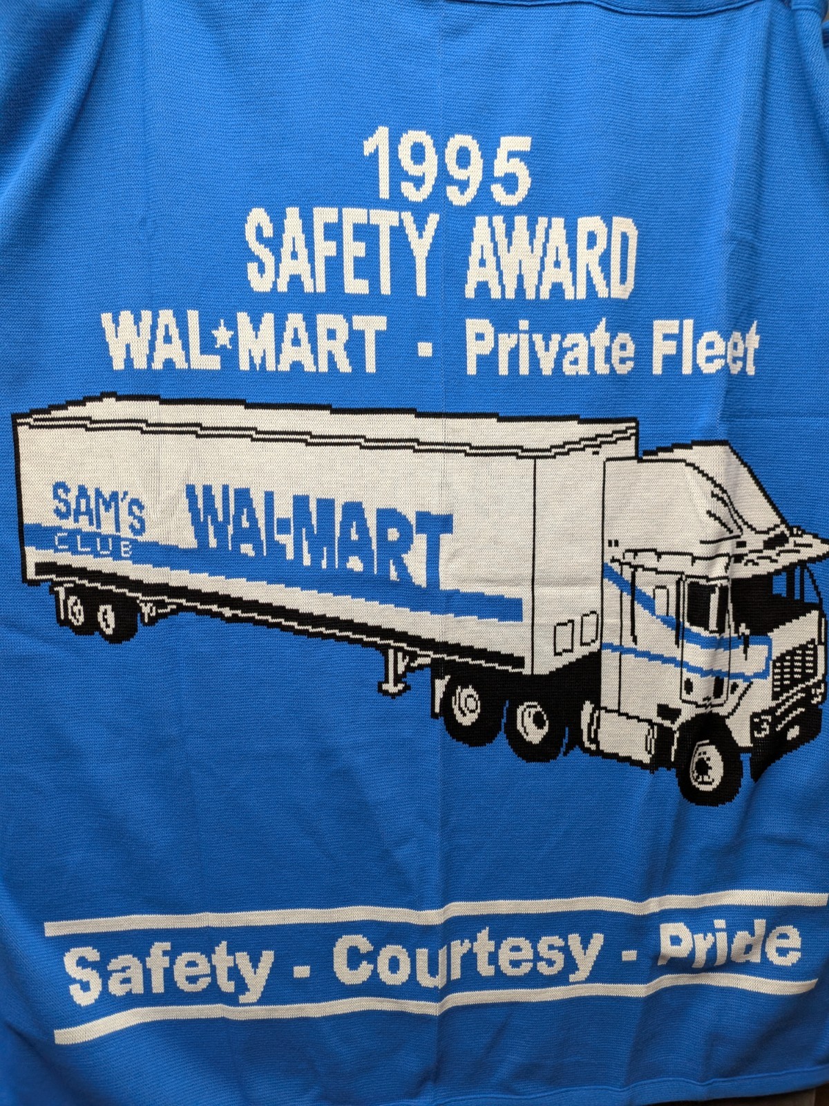 1995 Vtg Rare Walmart Sam\'s Safety Award Knit Blanket 70x60 New Semi Trucker