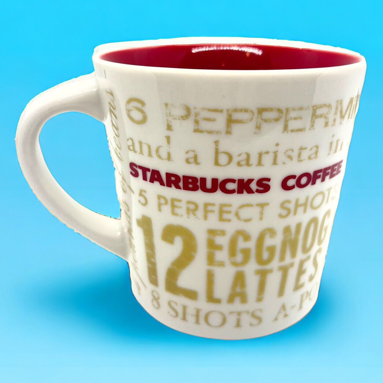 Starbucks Coffee 2008 White Red Gold 14 oz. Porcelain Coffee Mug