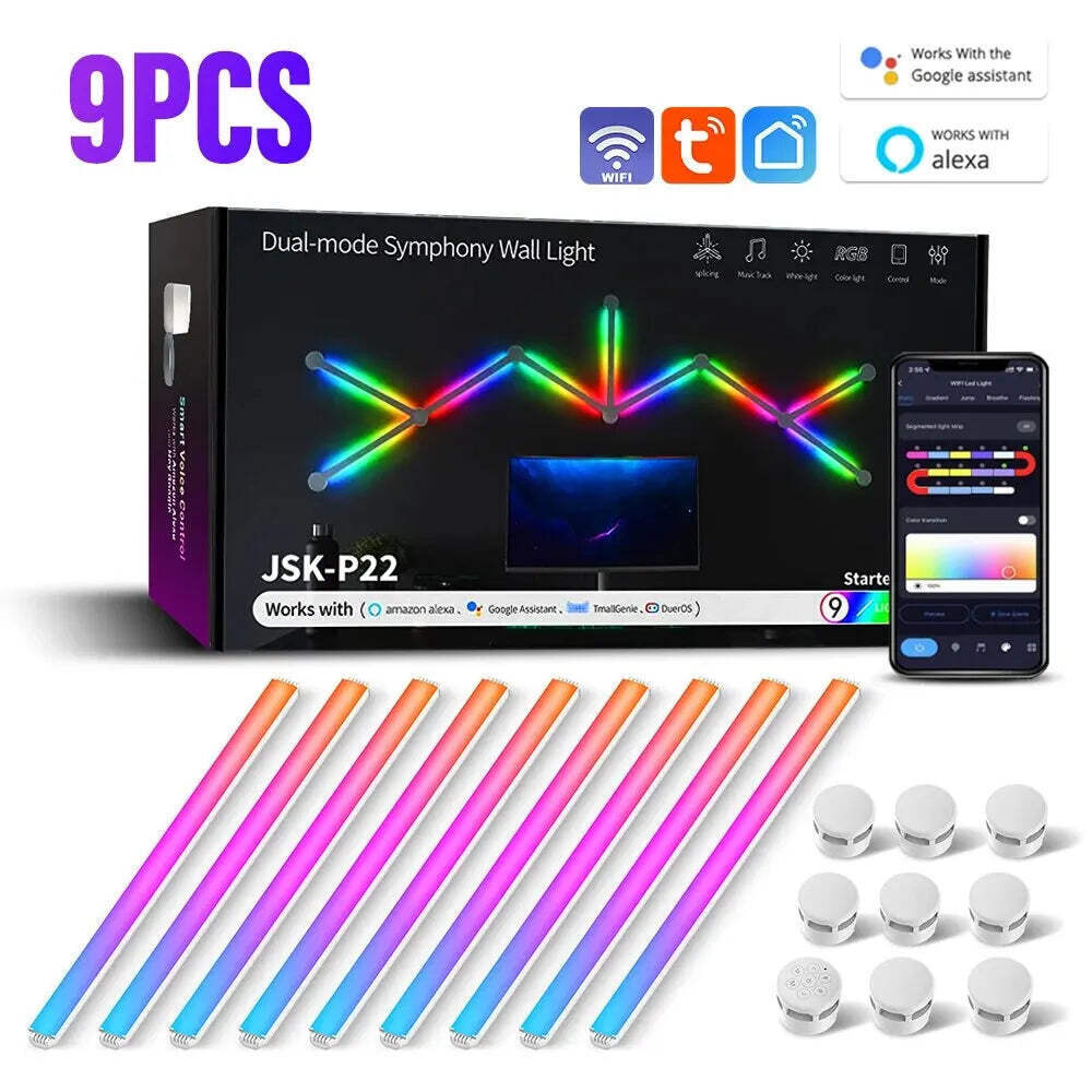 WIFI LED Smart Wall Lamp RGBIC Light Bar DIY Atmosphere Night Light APP Music Rh