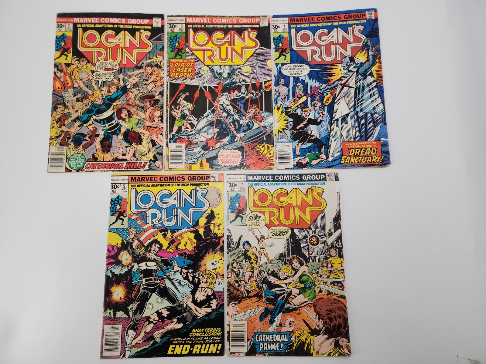 LOGAN\'S RUN Comic Book Lot #2 3 4 5 7 - Vintage 1976/1977 Marvel Comics LOGAN\'S RUN Comic Book Lot #2 3 4 5 7 - Vintage 1976/1977 Marvel Comics