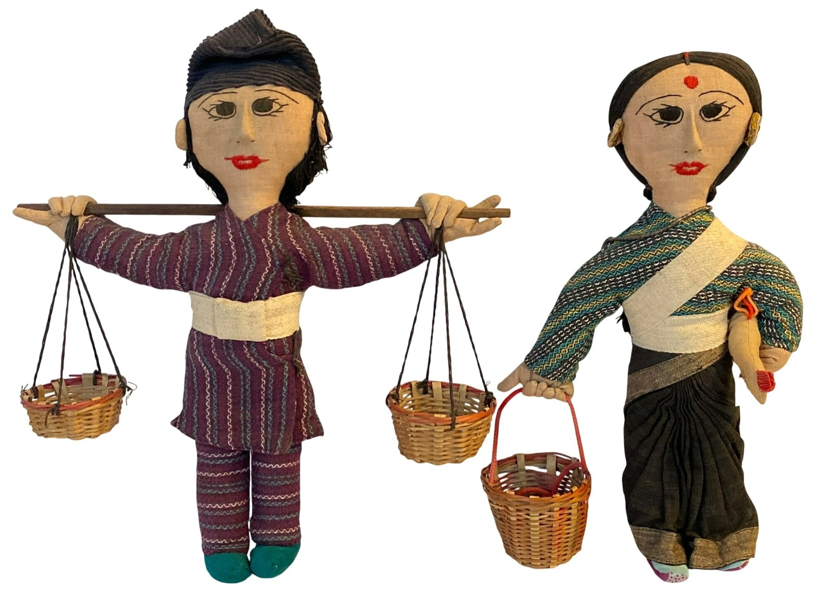 Vintage Folk Art Dolls Nepal Jyapu Kathmandu Valley South Asian Hand Crafted