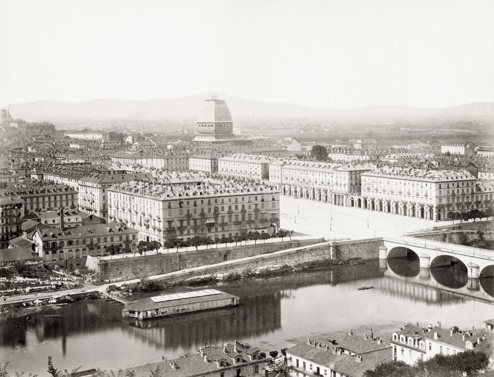 Torino Turin Italy Cityscape Piazza Vittorio Veneto River Po Vtg. Photo 19thC.