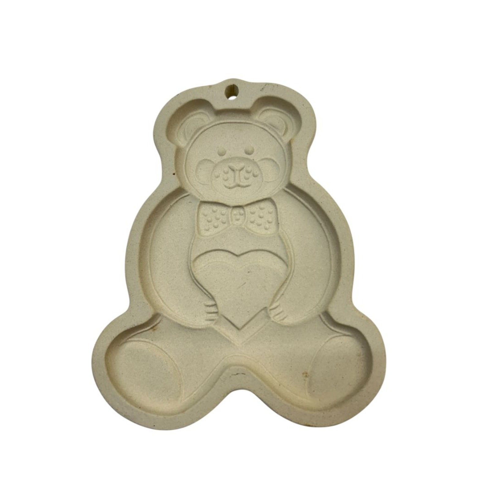 1991 Pampered Chef Stoneware Cookie Mold Teddy Bear Heart 6\