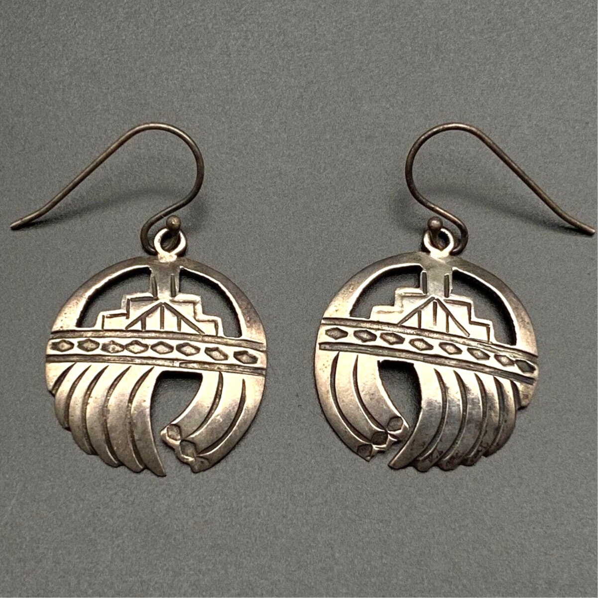Vintage UITA 21 Native American Raincloud Sterling Silver Dangle Earrings