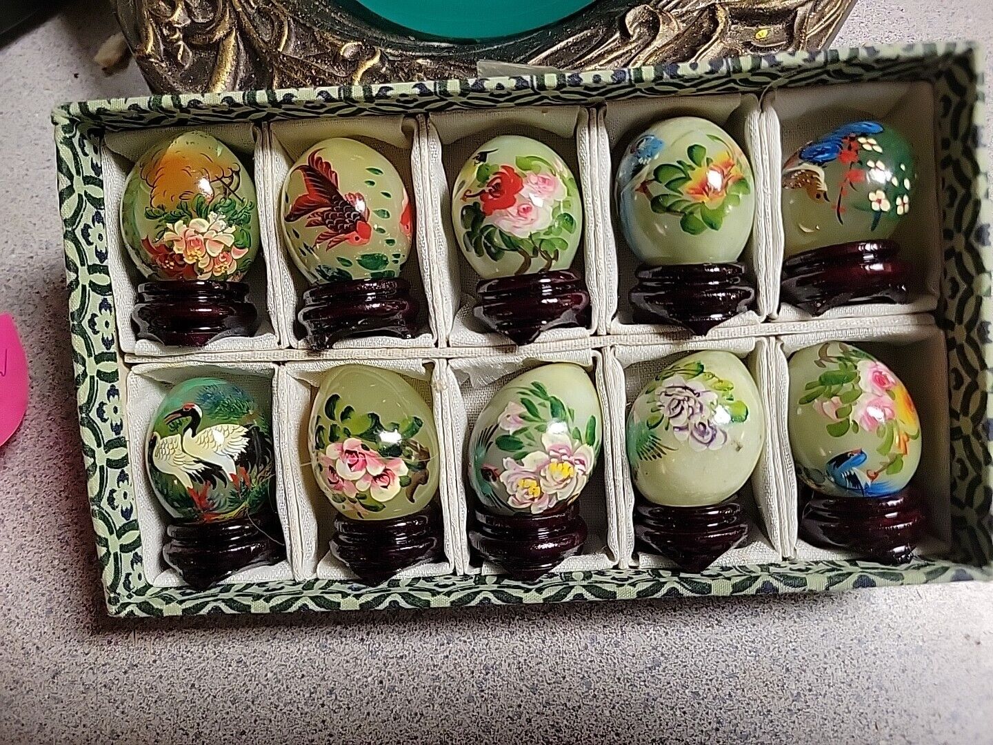 Absolutely Adorable Vintage Chinese Masterpieces Hand Painted Jade Eggs With...