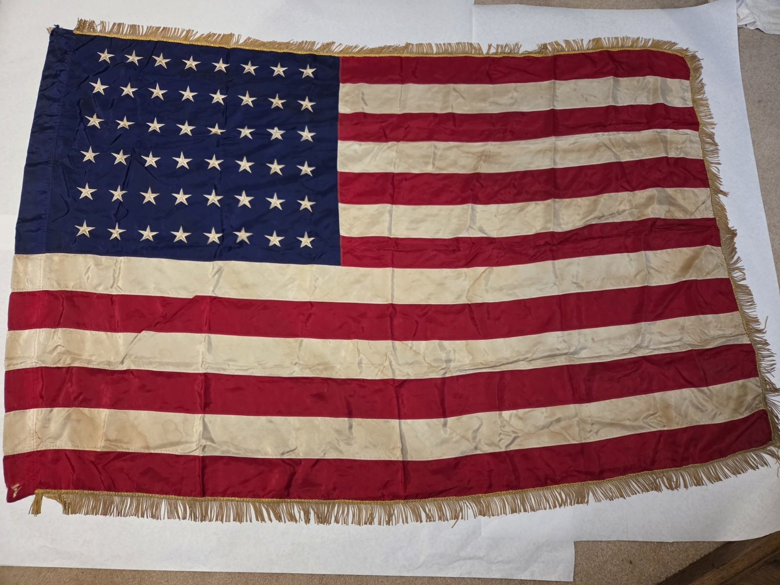 Vintage 48 Star American Flag Nylon 6'x4' Gold Fringe Vintage 48 Star American Flag Nylon 6'x4' Gold Fringe