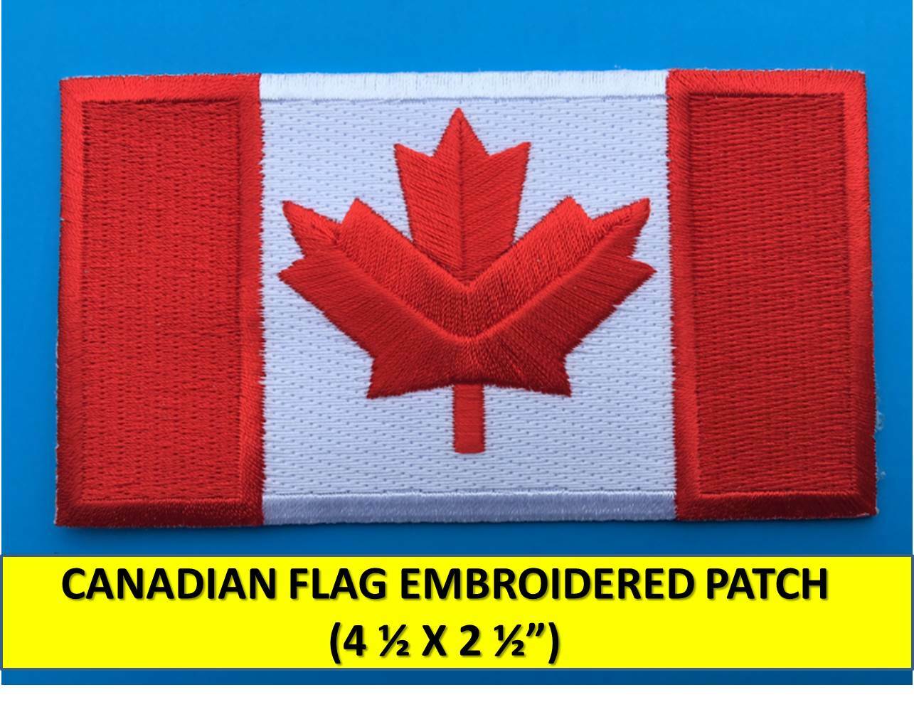 LARGE CANADIAN FLAG EMBROIDERED PATCH IRON-ON SEW-ON CANADA MAPLE LEAF(4.5x2.5\