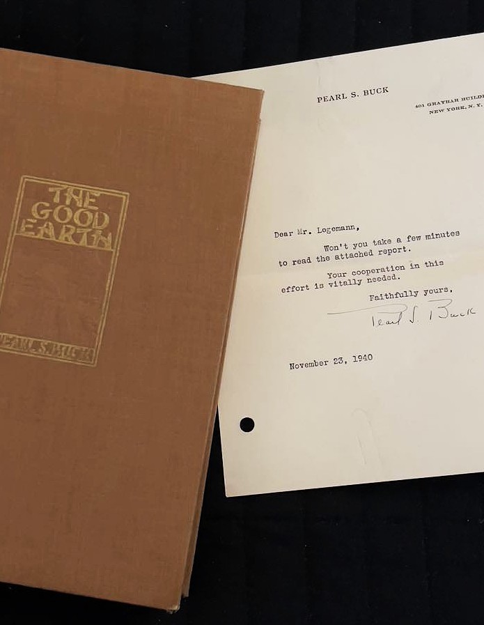 SIGNED-PEARL S BUCK-The Good Earth. Personal Note-BioSketch 1940  Vntg Collector