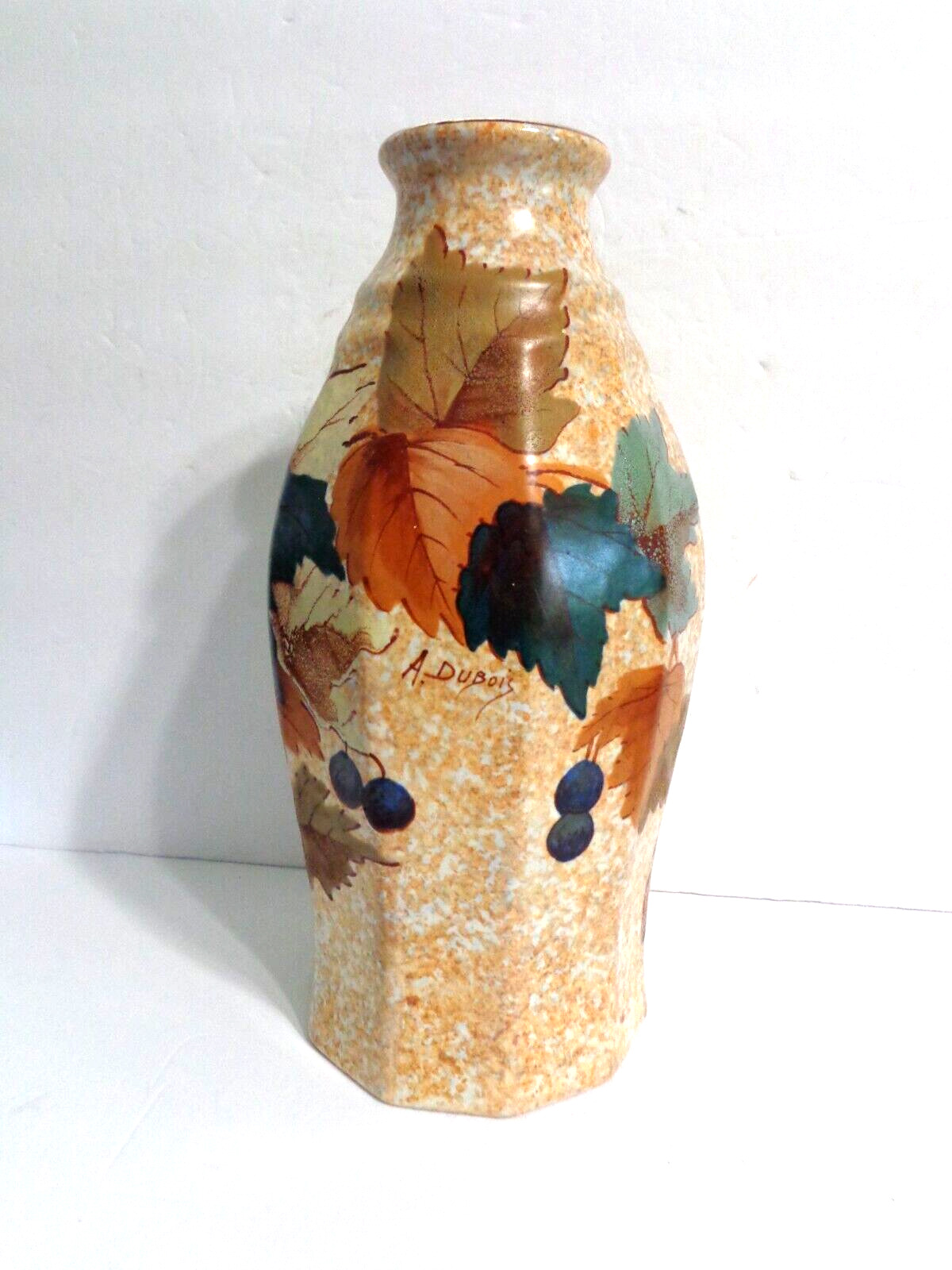Vintage Modernist A Dubois Hand Painted Belgium Octagon Vase Art Deco 13.5\