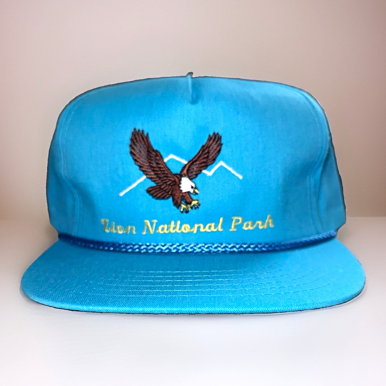Vintage 1980s Zion National Park Hat Bald Eagle GTH Florida Turquoise Twill NOS